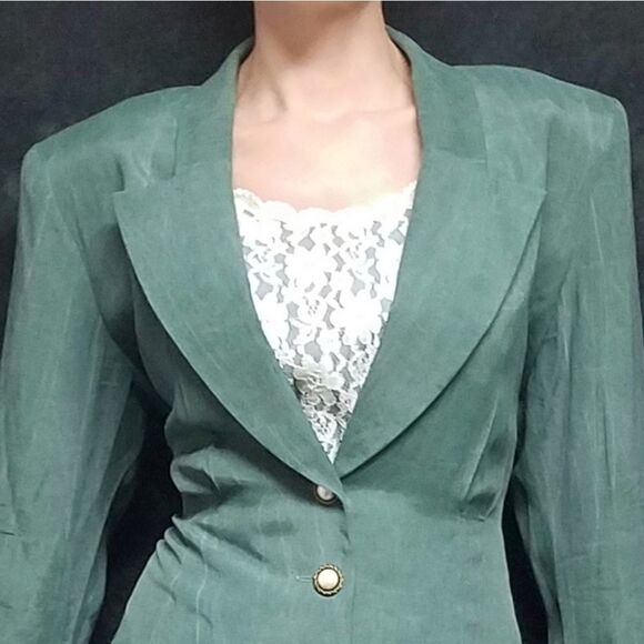 𝅺VINTAGE All That Jazz Green Power Suit Blazer - Picture 3 of 13